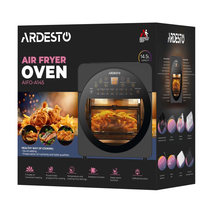 Мультипеч Ardesto, 1700Вт, объем-14.5л, сенсорне керування, 50-220°C, нержав.сталь/ пластик, серо-черный