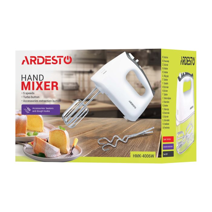 Миксер Ardesto ручной 400Вт, насадки-4, турборежим, белый