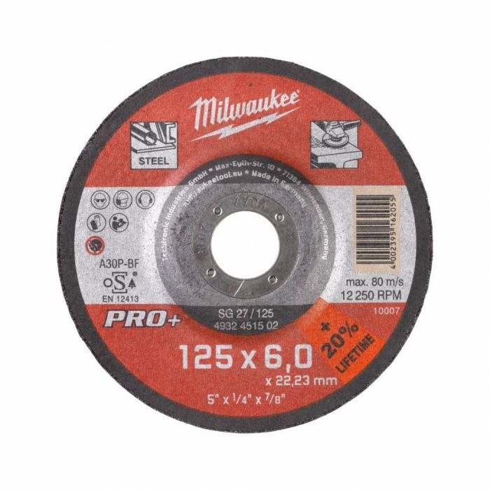 Диск шліфувальний Milwaukee по металу PRO+, 125х6х22.23мм