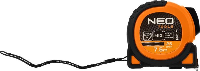 Рулетка Neo Tools Super Black, 7.5мx25мм, с фиксатором сматывания, магнит