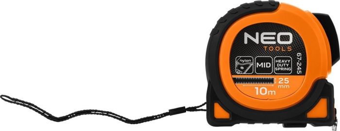 Рулетка Neo Tools Super Black, 10мx25мм, с фиксатором сматывания, магнит