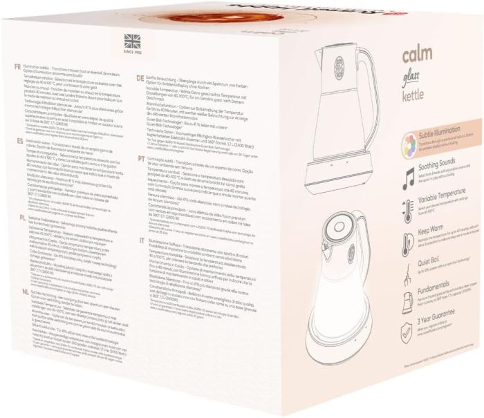 Электрочайник Russell Hobbs Calm, 1.7л, стекло, музыка, подсветка, сенсор, бело-медный