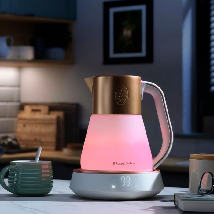Электрочайник Russell Hobbs Calm, 1.7л, стекло, музыка, подсветка, сенсор, бело-медный