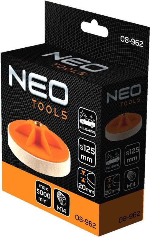 Диск полировальный Neo Tools, губка средней жесткости, M14, 125x20мм