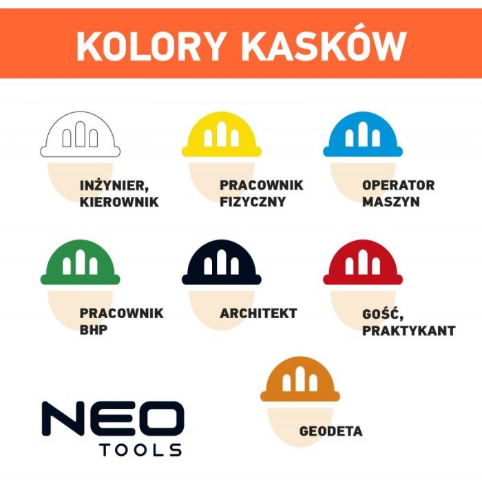 Каска защитная Neo Tools, пластик ABS, пряжка для регулировки, оранжевый.