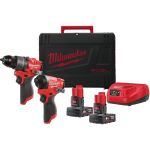 Набор из двух аккумуляторных инструментов Milwaukee M12 FPP2A2-402X шуруповерт-дрель M12 FPD2-0 вертолет M12 FID2-0 акб М12 2х4А·час ЗП C12C кейс
