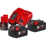 Набор аккумулятора и зарядного устройства Milwaukee 1х12В 2А час Redlithium M12, 2х18В 5А час Redlithium M18, ЗП M12-18FC