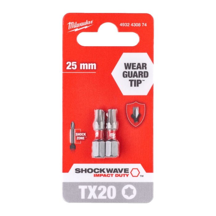 Біти Milwaukee Shockwave, набір 2шт, Torx T20х25мм