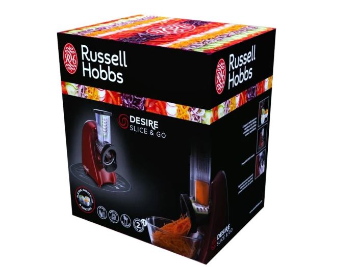 Мультирізка Russell Hobbs Desire Slice&Go, 200Вт, 3 насадки, корпус-пластик, червоний
