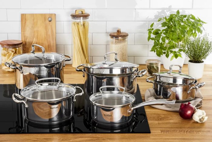 Набор посуды Tefal Duetto Plus, 10 предметов, нержавеющая сталь, стекло