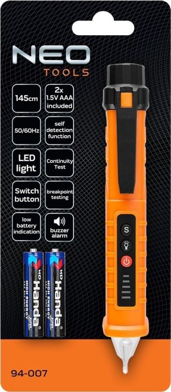 Детектор напруги Neo Tools, 12-1000В, кат.1000В, 2АААх1.5В, 0.056кг