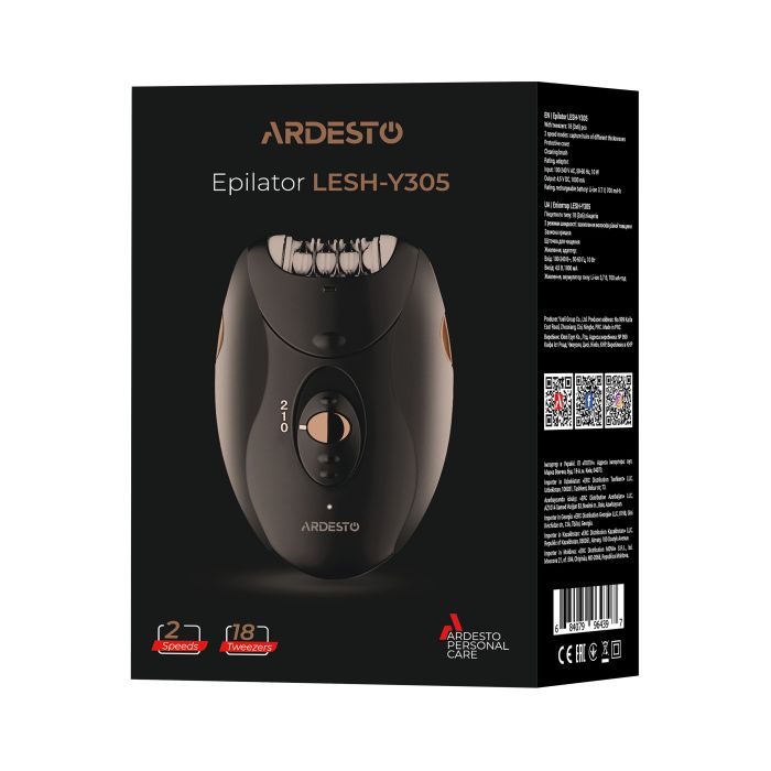 Епілятор Ardesto  пінцетний, акумул., пінцет.-18, сух., насадок-1, чорний ARDESTO LESH-Y305