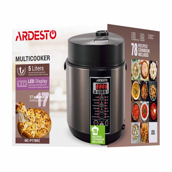 Мультиварка Ardesto, 860Вт, чаша-5л, электр. управление, металл/пластик, бронзовый