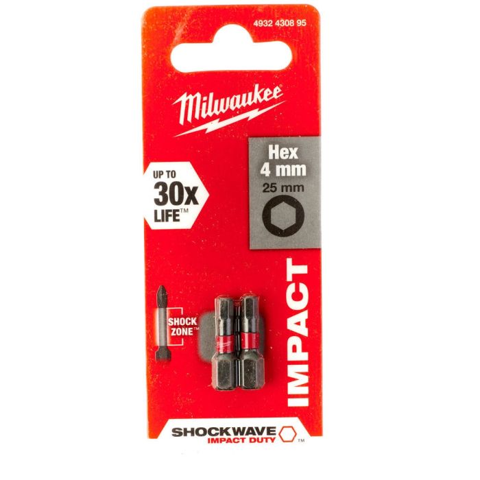 Биты Milwaukee Shockwave, набор 2шт, Hex4х25мм