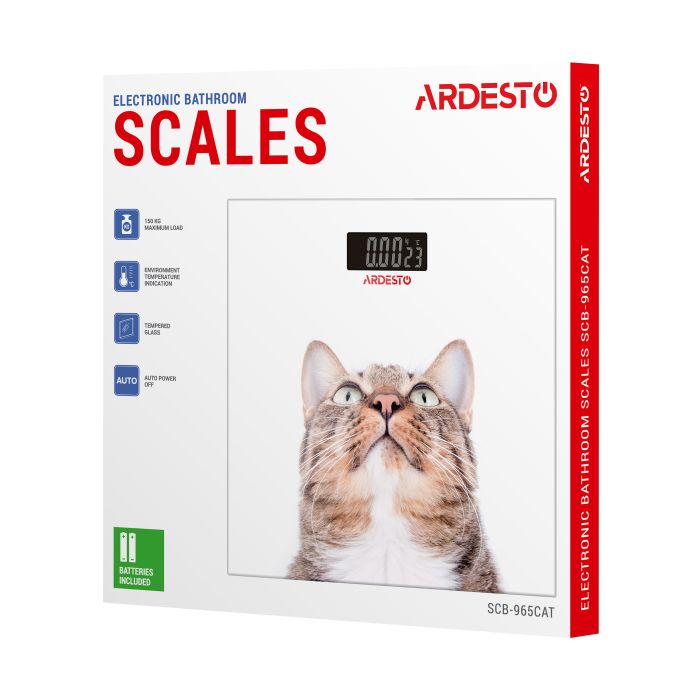Весы ARDESTO напольные Cat, 150кг, AAAx2 в компл, стекло, многоцветные