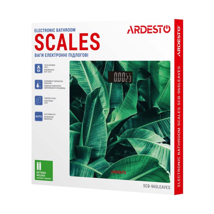 Ваги Ardesto підлогові Leaves.150кг, AAAx2 в комплекті, скло, багатокольорові