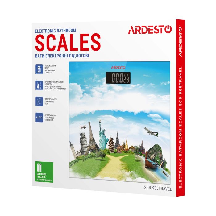 Весы Ardesto напольные Travel, 150кг, AAAx2 в компл, стекло, многоцветные