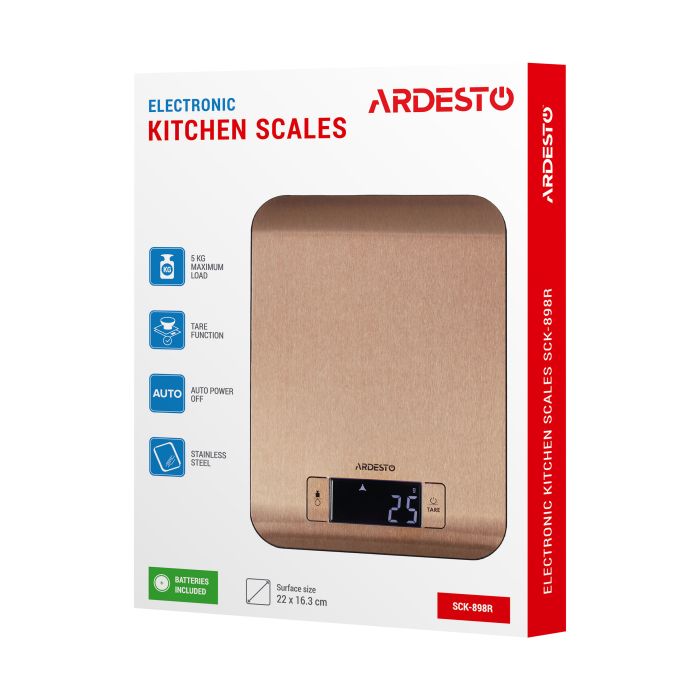Весы Ardesto кухонные, 5кг, CR2032x2 в компл, металл, бронзовый