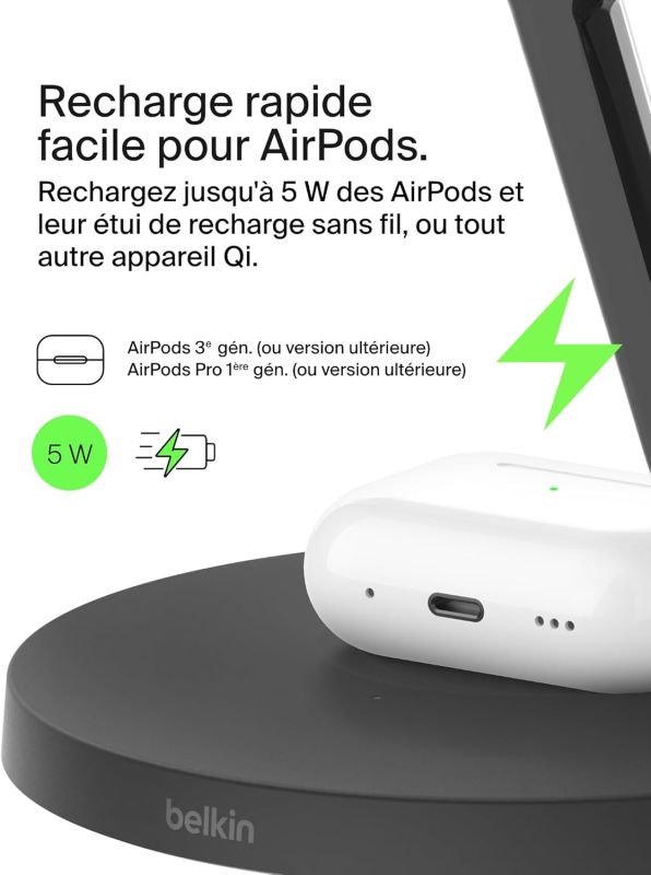 Зарядний пристрій бездротовий Belkin 3в1 Magnetic Pad Qi2 15Вт, чорний