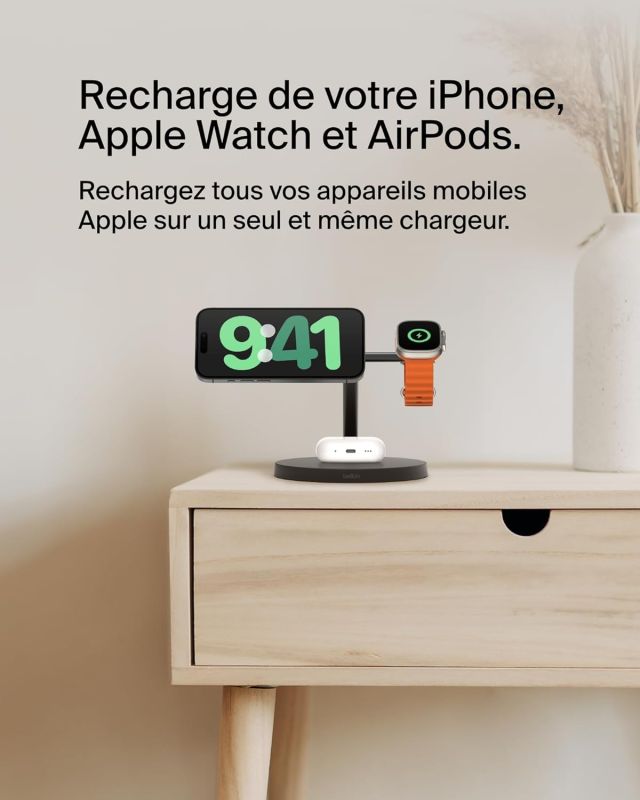 Зарядний пристрій бездротовий Belkin 3в1 Magnetic Pad Qi2 15Вт, чорний