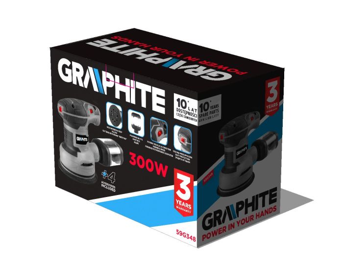 Шлифмашина эксцентриковая GRAPHITE 300Вт 125мм 7000-13000об/мин орбита 1мм 1.21кг