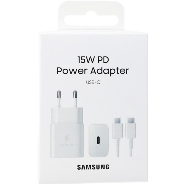 Зарядное устройство сетевое Samsung 15Вт USB-С, кабель USB-C > USB-C, 1м, белый