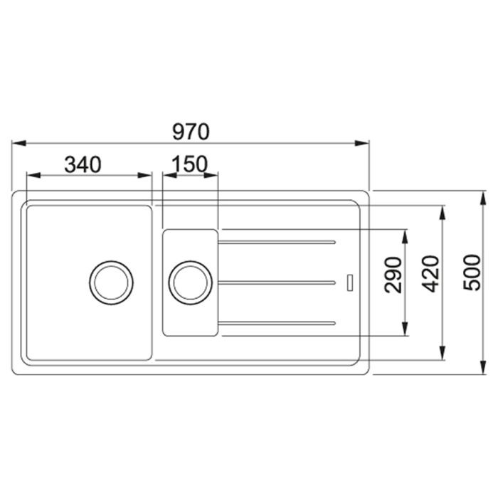 Мойка кухонная Franke Basis фрагранит, прямоуг., с крылом, 970х500х200мм, чаша - 2, врезная, бежевый
