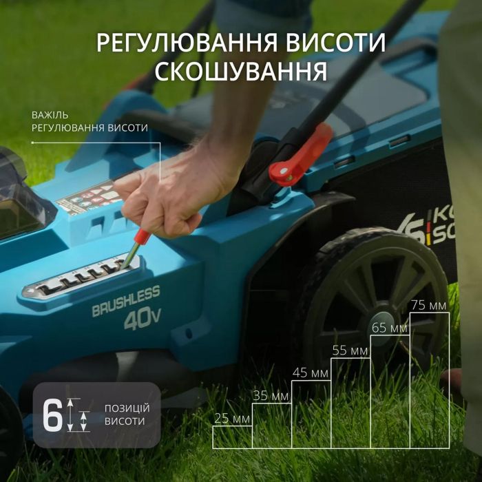 Газонокосилка аккумуляторная Konner&Sohnen KS 43LM-40V 40В(20+20) акб 2?4А·час 43см 50л 25-75мм 15.5кг