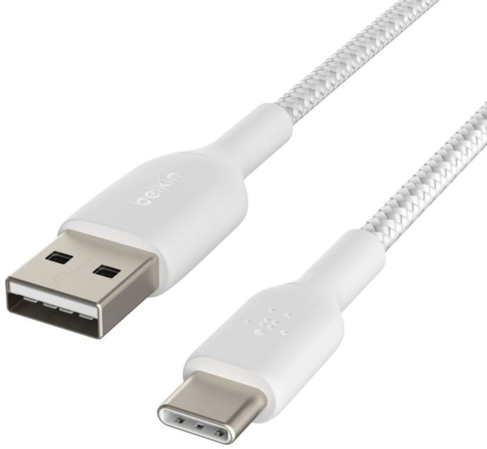 Кабель USB-A > USB-C заряджання/синхронізації Belkin 2м, 15Вт, Type-C, плетений, білий