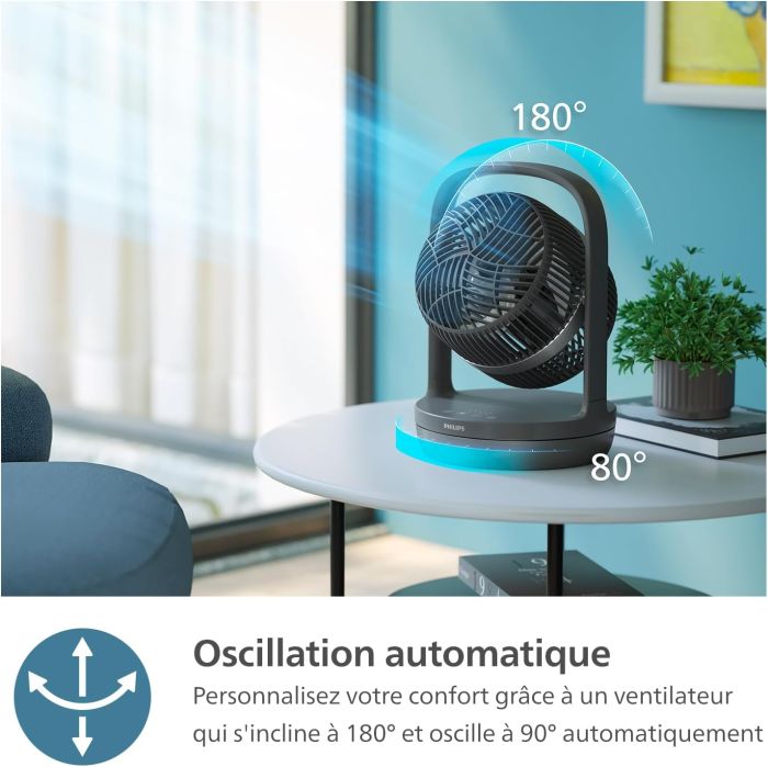 Вентилятор Philips настільний Series 3000, 22см, 27Вт, таймер, поворот 180, чорний