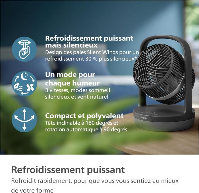Вентилятор Philips настільний Series 3000, 22см, 27Вт, таймер, поворот 180, чорний