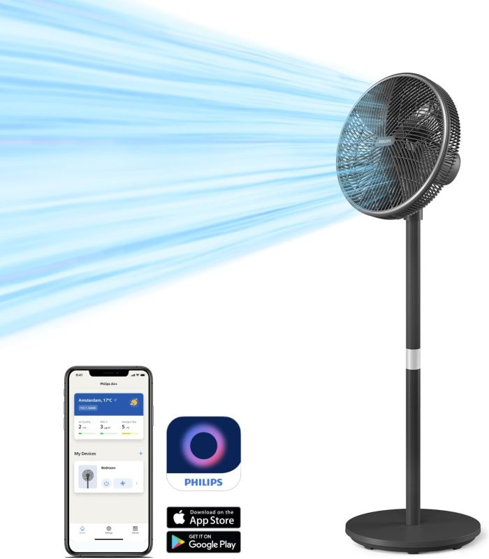 Вентилятор Philips напольный Series 3000, 40см, 48Вт, управление сматфоном, регулировка высоты, черный