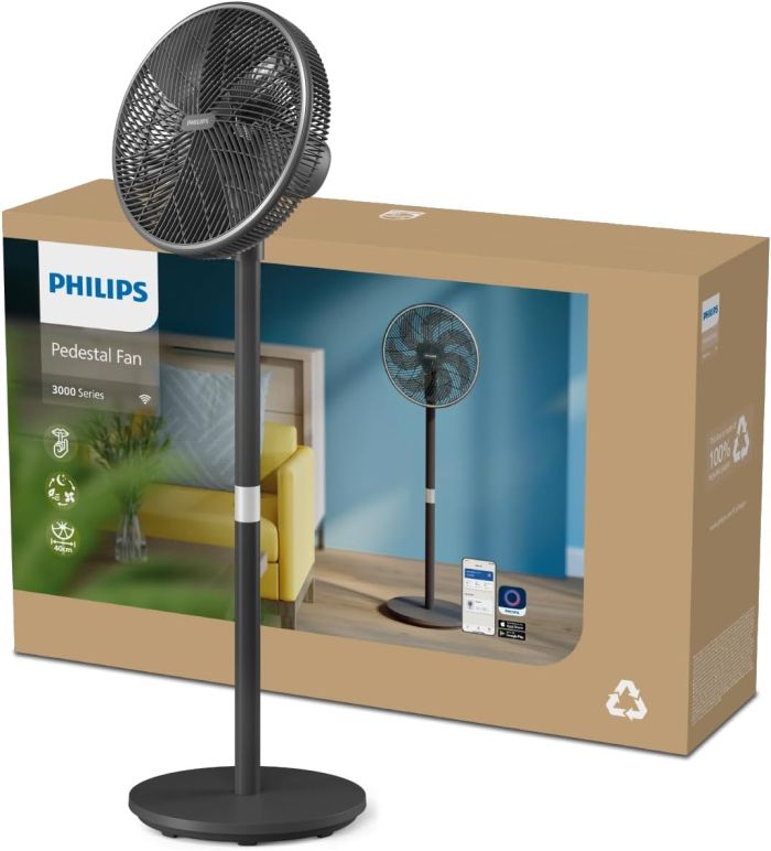 Вентилятор Philips напольный Series 3000, 40см, 48Вт, управление сматфоном, регулировка высоты, черный
