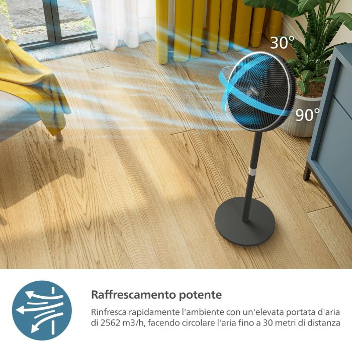 Вентилятор Philips напольный Series 3000, 40см, 48Вт, управление сматфоном, регулировка высоты, черный
