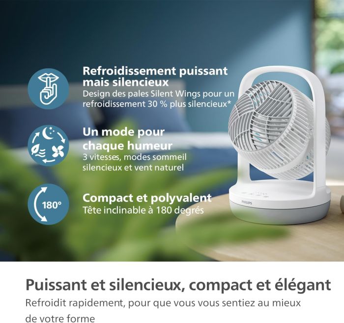 Вентилятор Philips настільний Series 2000, 22см, 24Вт, таймер, поворот 180, білий
