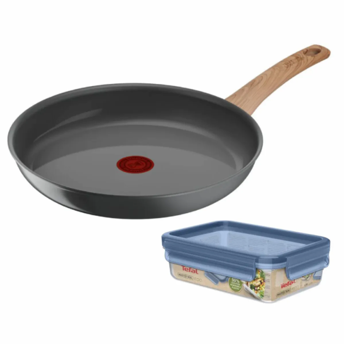 Сковорода Tefal Renew+контейнер Tefal Master Seal Eco, 26см, 0.8л, алюминий, бакелит, стекло, серый, прозрачный