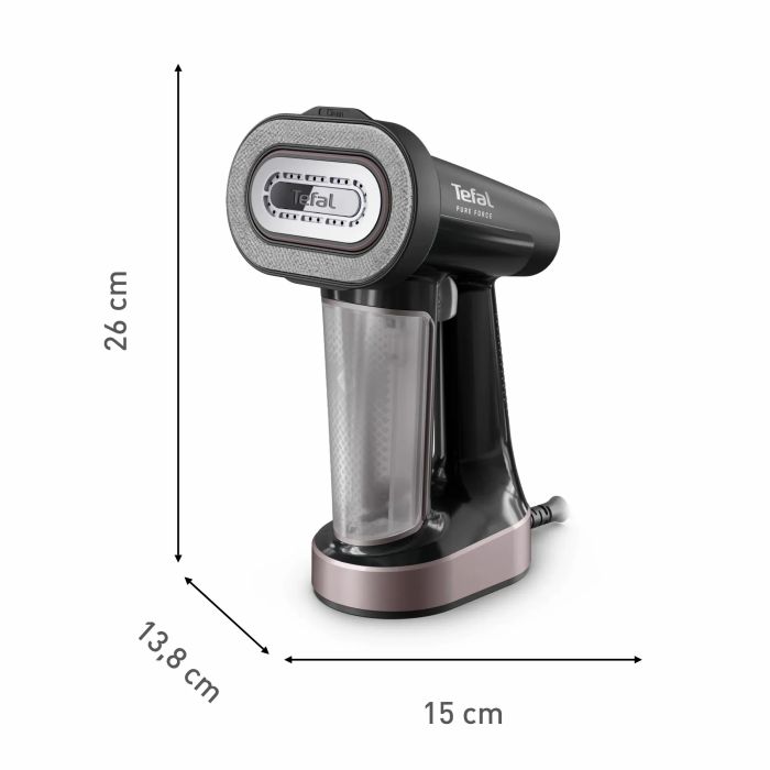 Відпарювач Tefal компактний Pure Force 3в1, 1800Вт, 180мл, постійна пара - 35гр, керам. підошва, чорно-рожевий