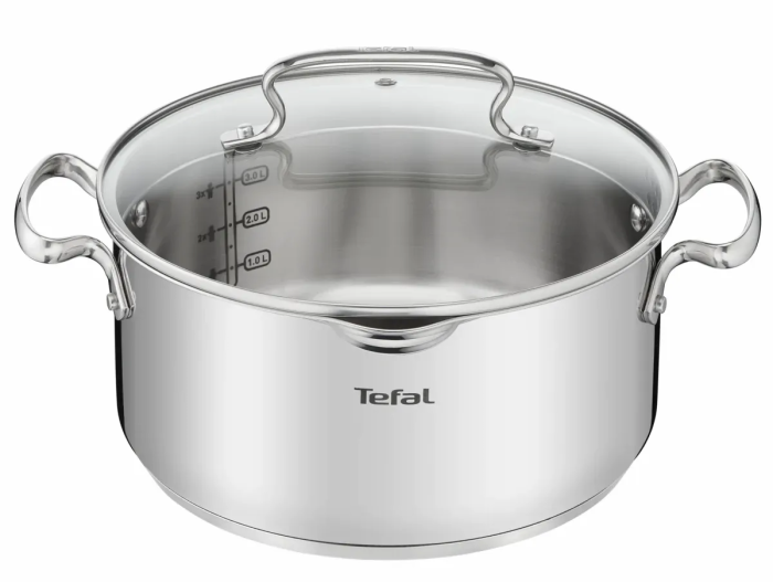 Кастрюля Tefal DUETTO+, 5л, с крышкой, нержавеющая сталь, стекло