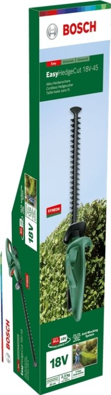 Кусторез аккумуляторный Bosch EasyHedgeCut 18-45 18В лезвие 45см шаг реза 15мм 3.02кг без АКБ и ЗП