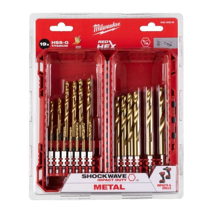 Набор сверл по металлу Milwaukee RedHEX Shockwave HSS-TiN, 19шт, 2-10мм, кейс