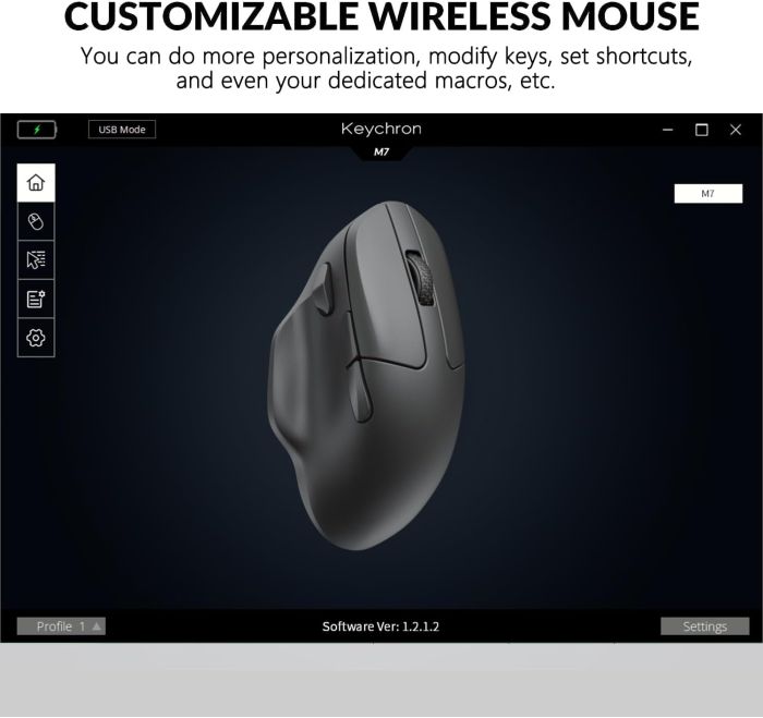 Мышь Keychron M7 BT/WL/USB-A/USB-C, чорний