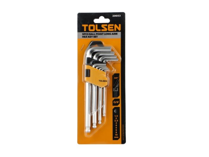 Ключи шестигранные Tolsen, набор 9шт, шаровидный наконечник, CrV, 1.5-10мм