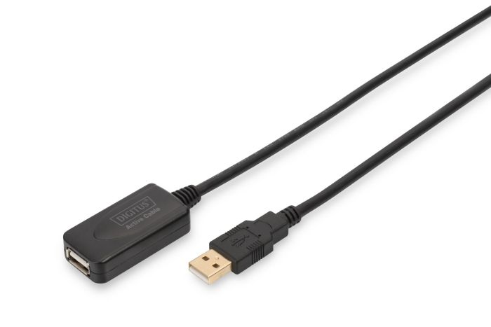 Удлинитель DIGITUS USB 2.0 Active Cable, A/M-A/F, 5м, черный