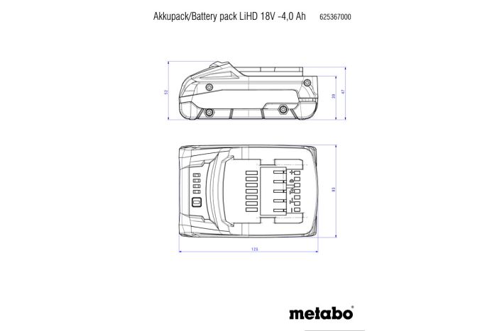 Акумулятор Metabo LIHD 18В 4А·год 0.58кг