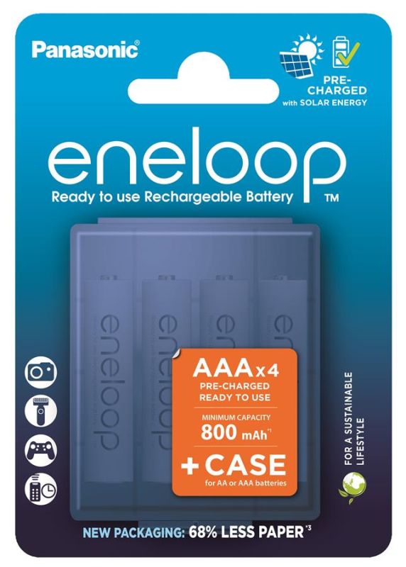 Аккумулятор Panasonic Eneloop NI-MH AAA 800 мАч, 4 шт, с кейсом для хранения