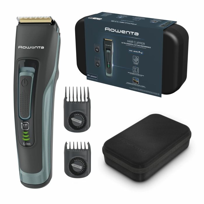 Машинка для стрижки Rowenta Advancer, сеть+акум., роторный мотор, насадок-2, кейс, титан.напыл., зеленый