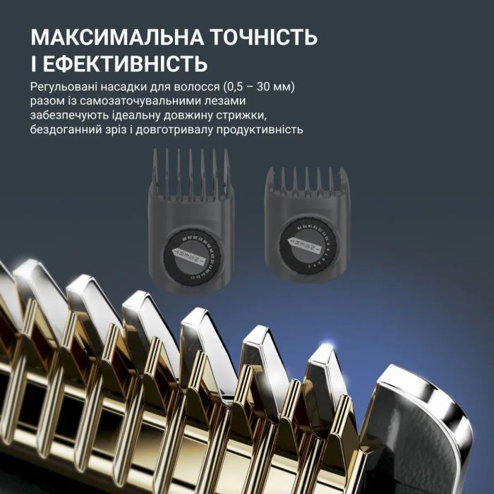 Машинка для стрижки Rowenta Advancer, сеть+акум., роторный мотор, насадок-2, кейс, титан.напыл., зеленый