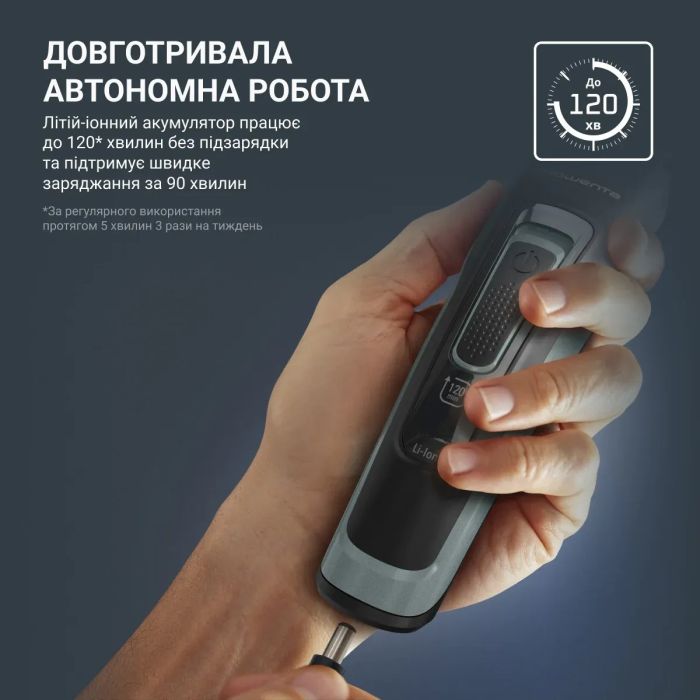 Машинка для стрижки Rowenta Advancer, сеть+акум., роторный мотор, насадок-2, кейс, титан.напыл., зеленый