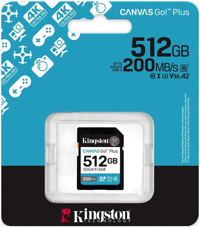 Карта памяти Kingston SD  512GB C10 UHS-I U3 V30 R200/W160MB/s