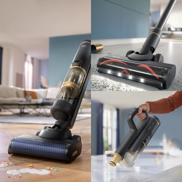 Пилосос Philips безпровідний AquaTrio, 7000 Series, вологе прибирання, конт пил -0.42л, автон. робота до 25хв, PowerCyclone Aqua, турборежим, чорний